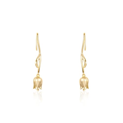 Mameloly Flower Earrings for Women Dainty 14K Gold Plated White Freshwater Pearl Stud Earrings Hypoallergenic - color: Tulip