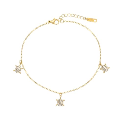 Anklet for Women, 18K Gold Plated Dainty Sea Turtle Heart Butterfly Moon Star Dolphin Snake North Star Charm Dangle Anklet, Cubic Zirconia Adjustable Summer Beach Foot Jewelry, Christmas Gifts - style: Zircon Sea Turtle-Gold