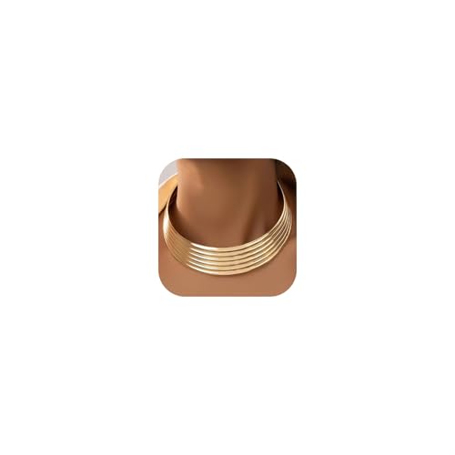 Chunky Chain Necklaces Women Statement Collar Necklace Gold Flat Snake Chain Choker Ribbed Design for Party, Dress Jewelry Gifts - color: A11