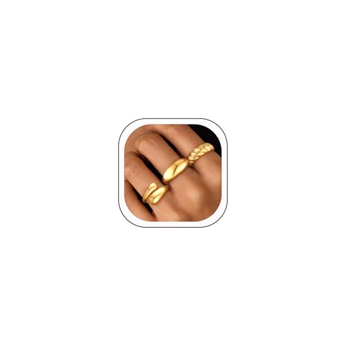 ZOERAY Chunky Gold Rings for Women Non Tarnish Trendy 14k Gold Plated Adjustable Signet Band Stackable Thumb Ring Set Open Twist Dome Statement Stacking Rings Jewelry Gifts for Women Size 5-10 - color: B.Croissant Chunky Rings
