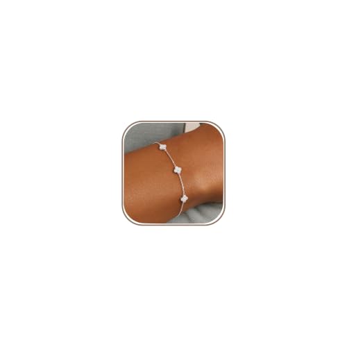Dainty Silver Gold Bracelets for Women Trendy Non Tarnish 14K Gold Plated Cute Clover Bracelet Stackable Daisy Cubic Zirconia Diamond Charm Bracelet Stack Waterproof Jewelry Gifts - color: 01- Dainty Bracelet- Silver