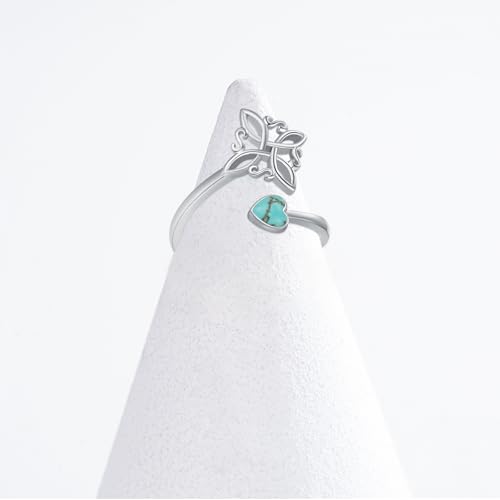 Witches Knot Ring 925 Sterling Silver Adjustable Black Onyx/Turquoise Gravel/Moss Agate/Turquoise/Moonstone Witch Ring Celtic Knot Amulet Wiccan Pagan Protection Jewelry Gifts for Women - style: Turquoise