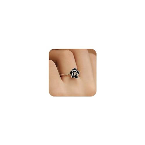 Vintage Silver Rings 925 Sterling Silver CZ Crystal Diamond Rose Flower Wedding Rings for Women (7) - size: 7