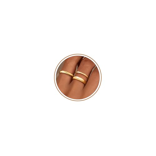 Silver Gold Rings for Women Non Tarnish 14K Gold Plated Stackable Rings for Women Stacking Thumb Pinky Eternity Cubic Zirconia Engagement Wedding Band Ring Set Woman Jewelry 1.5mm 2.5mm 5mm - color: B-Gold Stackable Rings