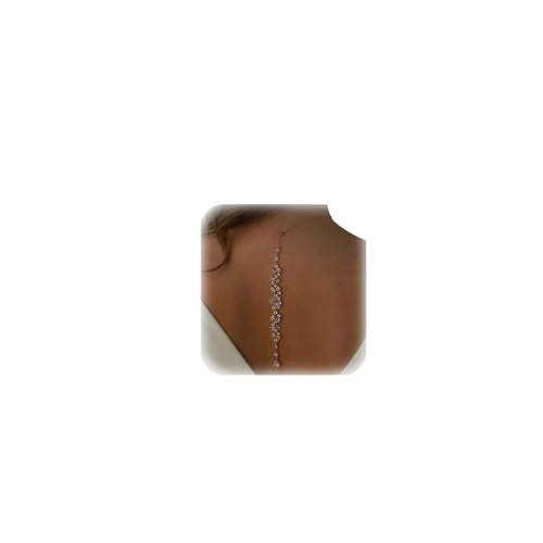 Simple Crystal Leaf Back Chain Body Jewelry for Women Festival Rhinestone Necklace Bridal Wedding Backdrop Body Accessories Jewelry - color: Rose Gold