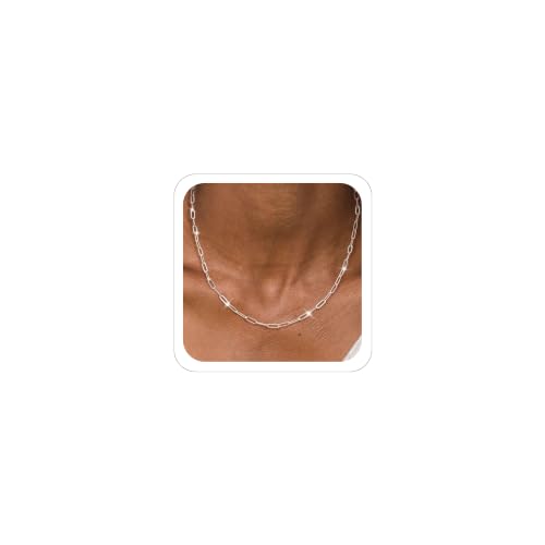 MBW Silver Paperclip Chain Necklace for Women,Dainty Sterling Silver Choker Necklaces for Women Trendy Simple Long Chunky Minimalist Waterproof Link Necklace Jewelry Gifts for Women 16/18/20 in - color: 3mm20"