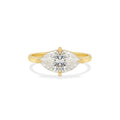 14K Yellow Gold Marquise Cut Moissanite Engagement Ring East West Solitaire Ring 4 Prong Setting, Dainty Promise Jewelry Gift for Women