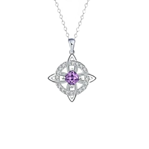 Mystical Birthstone Witches Knot Necklace – Natural Crystal Celtic Pendant, Wiccan Pagan Jewelry Gift for Women - color: June