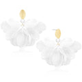 Handmade Fabric Flower Petal Fringe Dangle Drop Earrings Bohemian Floral Tassel Stud Earrings For Women - color: White