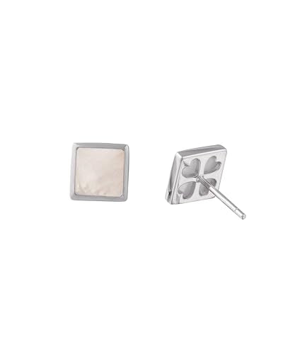 S.Leaf Gold Stud Earrings for Women Sterling Silver Gold plated Hypoallergenic Shell Mother of Pearl Post Earrings for Women Birthday Gifts - color: C02_Shell_7mm_Silver