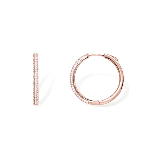 PAVOI 14K Gold Plated 925 Sterling Silver Posts Cubic Zirconia Hoop Earrings for Women | Halo CZ Gold Huggie Hoops - color: Rose Gold, size: 30 Millimeters