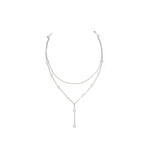 Wedding Multi-layered Rhinestone Back Chain Necklace Layered Bridal Crystal Back Chain Jewelry Festival Rave Rhinestone Backdrop Jewelry Dress Shoulder Body Chain Jewelry for Women - color: Rhinestone-silver