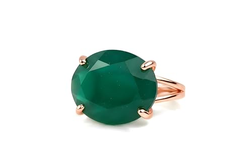 Big Rings for Women - Green Onyx Ring in 14k Rose Gold - Large Gemstone Rings for Women - Ring for Prom, Wedding, Birthdays and Everyday Statement Jewelry - Box Included