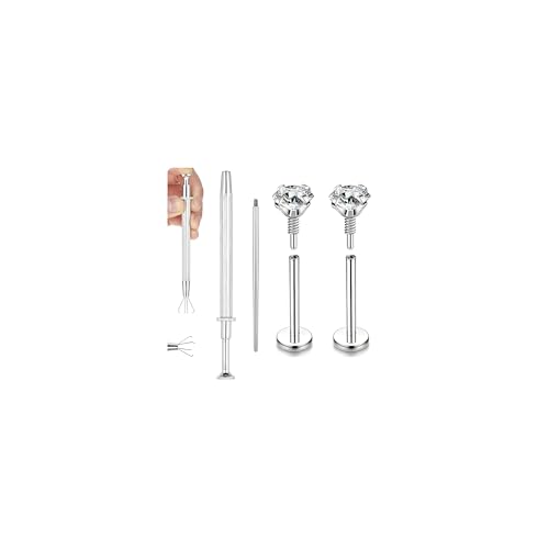 20G Internal Thread Cartilage Earrings Studs Surgical Steel Nose Rings Flat Back Stud Piercing Jewelry for Tragus/Helix/Conch/Medusa/Lip/Labret - color: BL:10mm;CZ:2.5mm