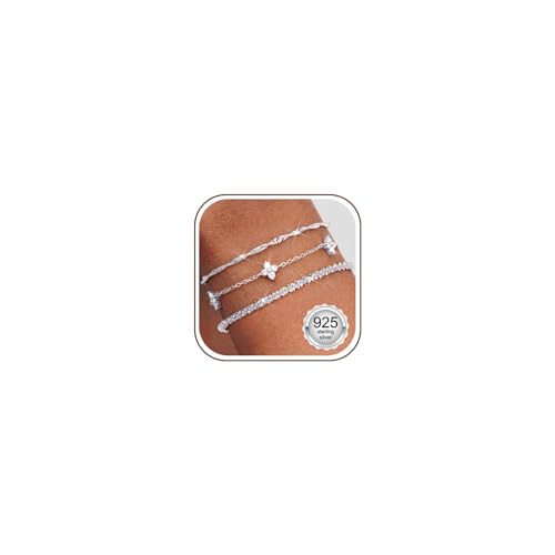 Fansilver 3 Pcs Silver/Gold Bracelets for Women Trendy 925 Sterling Silver Stackable Bracelet Set Adjustable Bracelet Link Chain Cubic Zirconia Bracelets Waterproof Jewelry Set - color: Silver tone