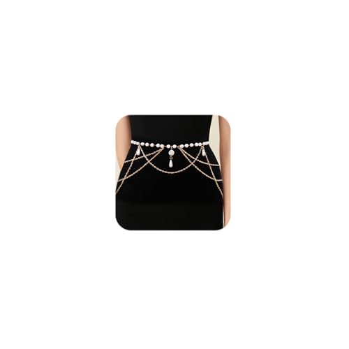 MODRSA Silver Gold Belt Chain Belt for Women Fashion Plus Size Pearl Waist Chains Metal Layered Gold Belts Chains no Tarnish Trendy Pirate Belly Belts for Women Dress Sun Moon Star Waist Jewelry - color: A1- Pearl - gold