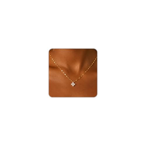Dainty Gold Necklaces for Women Trendy Non Tarnish 14K Gold Plated Cubic Zirconia Necklace Layered Simple Cute Four Leaf Clover Choker Jewelry Birthday Gifts - color: Gold, style: Sequin CZ