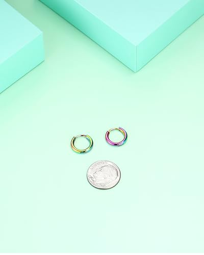 316L Surgical Stainless Steel Huggie Hoop Earrings 6mm 8mm 10mm 11mm 12mm 14mm Hypoallergenic Earrings Hoop Cartilage Helix Lobes Hinged Sleeper Earrings For Men Women - style: A07:6mm Rainbow(THK 2.0mm)