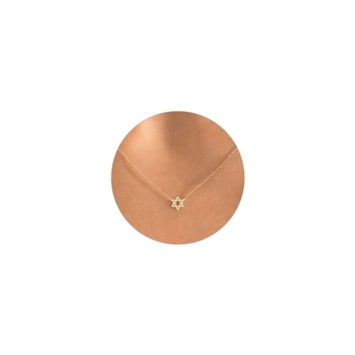 VRIUA Gold Necklace for Women - 14K Gold Plated Dainty Italian Horn Star of David Butterfly Bow Sun Lotus Volleyball Baseball Cowboy Boots Necklace Jewelry Everyday for Women - style: Star of David