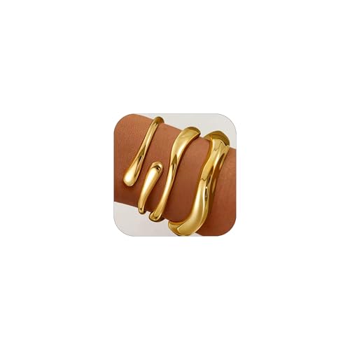 Gold Bracelets for Women Trendy, 18K Gold Plated Bangle Bracelet Set Chunky Twist Cuff Gold Bracelet Non Tarnish Waterproof Jewelry Gifts for Women - color: Gold-3PCS