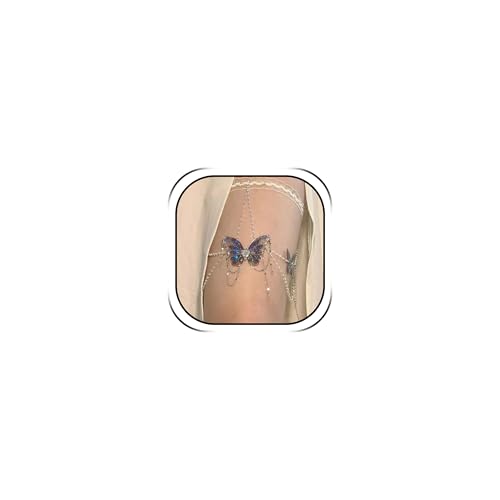 Butterfly Leg Chain for Women Green Butterfly Thigh Jewelry Lace Garter Body Chain Fairy Festival Party Outfit Accessory Gift - color: A2:leg chain