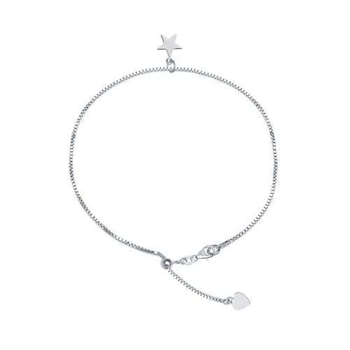 LeCalla 925 Sterling Silver Adjustable Anklets for Women | Women's Anklet Bracelets Foot Jewelry | Chain Link Anklets Silver Jewelry | Summer Beach Jewelry for Wife Girlfriend Her - color: Star Charm Bolo