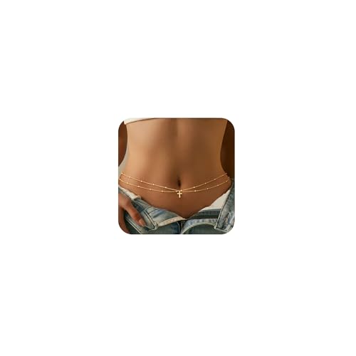 CHESKY Waist Beads for Women, Dainty 14k Gold Plated Waist Chain Beach Accessories Cute Belly Chain Body Chain Gold Chain Belts for Women Summer Beach Jewelry for Womens Gifts Rave Outfits for Womens - style: CZ waist beads