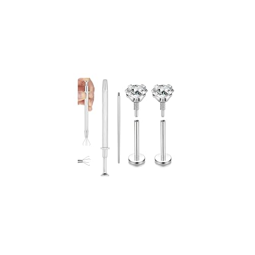 20G Internal Thread Cartilage Earrings Studs Surgical Steel Nose Rings Flat Back Stud Piercing Jewelry for Tragus/Helix/Conch/Medusa/Lip/Labret - color: BL:10mm;CZ:4mm