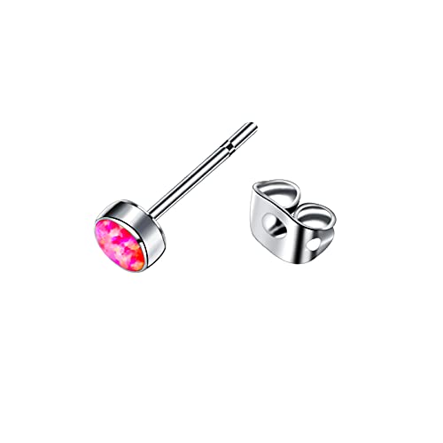 G23 Titanium Opal Stud Earrings for Women Girls Hypoallergenic Earring with 4mm 5mm Birthstone for Sensitive Ear Fashion Women's Jewelry(2pcs) - color: Hot Pink, size: 4mm
