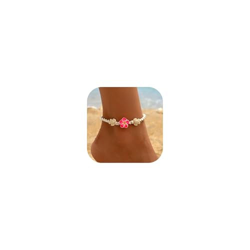 Long tiantian Gold Anklet Bracelet for Women Flower Anklet Summer Beach Vacation Jewelry Gift Boho Chic Foot Chain - color: red