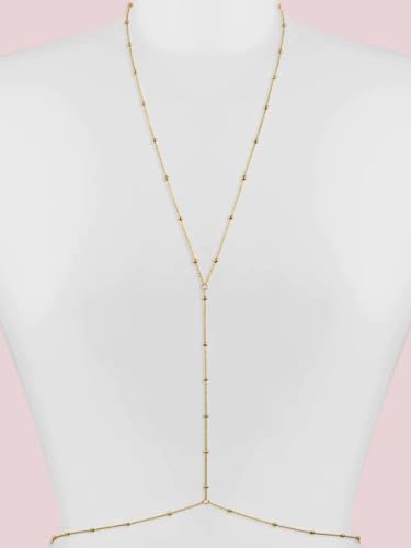 MODRSA Gold Body Chain Jewelry for Women Back Necklace for Backless Dress Backdrop Pearl Rhinestone Belly Chain Waist Chains Bra Chains Lingerie Summer Bikini Bodychain Trendy Sexy Stomach Jewelry - color: A1- body chain - beaded gold