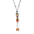 Boho Style Colorful Ceramic Bead Strand Necklace Adjustable Bohemian Jewelry Gift for Women, Fashion Clothing Matching Necklace - color: Orange-L