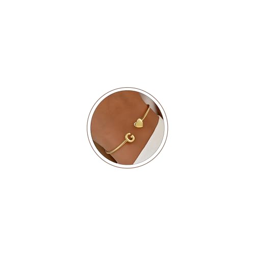 Turandoss Teen Girl Gifts Trendy Stuff - Dainty 14K Gold Plated Letter A-Z Initial Heart Cuff Bangle Bracelets, Gifts for Women Her Mom Daughter Sister Friend Teens Birthday Jewelry Gifts - color: G