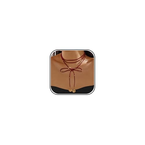 Stagecoach Festival Outfits for Women Boho Leather Necklace with Coin Pendants Long Cowgirl Western Jewelry for Women Country Concert Outfits Accessories - color: A3：red