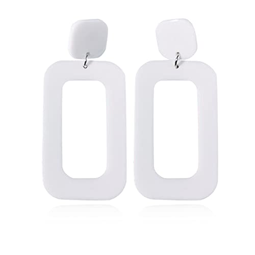 ANXIN STORE Boho Minimalist Multicolor Acrylic Geometric Square Hollow Pendant Neon Nightclub Earrings Vintage 80s 90s Party Accessories Womens - color: White hollow earrings