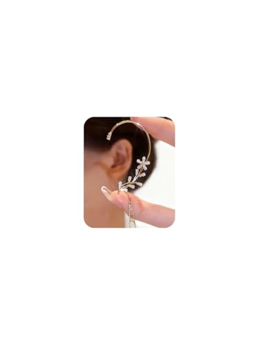 2PCS Ear Cuff Earrings for Women No Piercing Flower Climber Wrap Around Earrings Crawler Rhinestone Wrap Earring Fairy Ear Clip Jewelry Gifts - color: gold