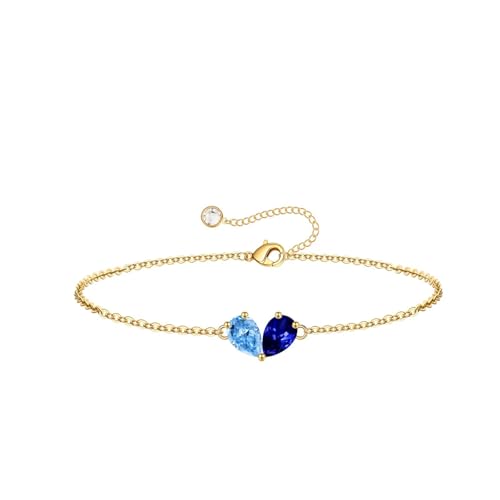 Turandoss Gifts for Women Her Daughter - 6 7 8 9 10 11 12 13 14 15 16 Year Old Girls Birthday Gifts, 14K Dainty Gold Plated Created Birthstone Bracelets for Women Girls Teens Jewelry Gifts - color: 03-12-Mar-Dec-Birthstone