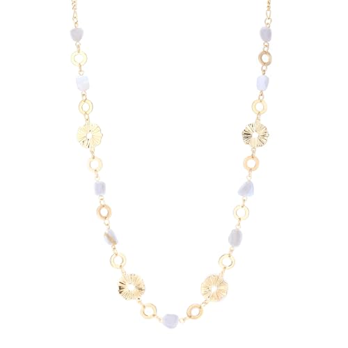 Long Gold Necklaces for Women Dainty Natural Stone Beaded Gold Necklace Mothers Day Gifts Boho Gold Costume Jewelry for Women - color: Light Grey Blue