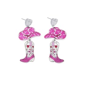 Western Cowboy Style Pink Heart Hat & Boot Acrylic Earrings Boho Festival Stackable Jewelry for Women - color: C