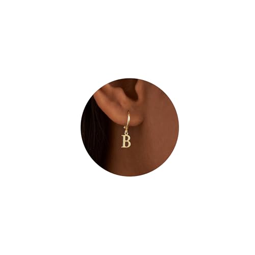 IEFWELL Earring for Teen Girls - Initial Hoop Earrings, Hypoallergenic Small 14K Gold Plated Huggie Hoop Earring, Dangle Earrings for Women Girls Jewelry Gifts for Women Mom - color: B