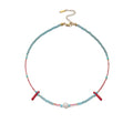 Turquoise Choker Necklace for Women, Western Crystal Bead & Pearl Necklace with Adjustable Chain Natural Stone Energy Jewelry, Boho Beaded Choker for Gifts - color: Turq Red Blue