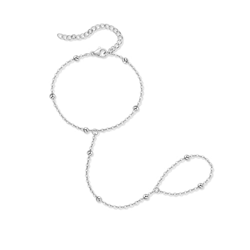 Hand Chain Bracelet Stainless Steel Finger Ring Bracelet Adjustable Gold Plated Hand Chain CZ Stackable Boho Minimalist Jewelry for Women - color: Steel Hand Chain Bracelet AN140W