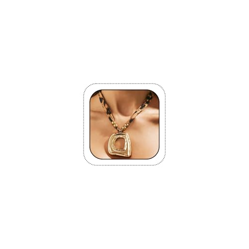 Chunky Gold Large Hollow Square Pendant Long Rope Necklaces for Women, Boho Big Silver Ethnic Style Necklace Statement Party Festival Jewelry Gifts - color: Gold 2