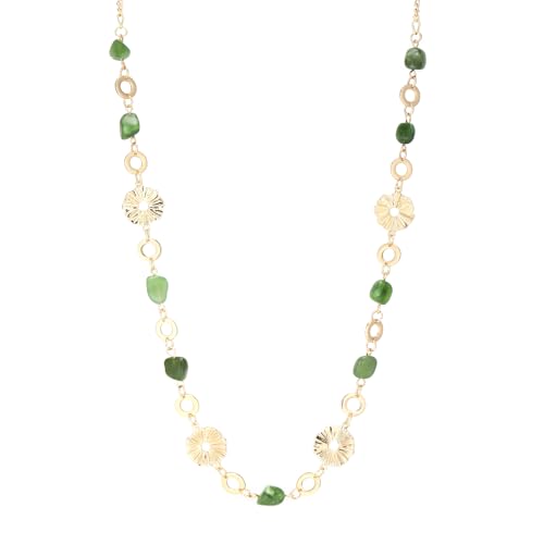 Long Gold Necklaces for Women Dainty Natural Stone Beaded Gold Necklace Mothers Day Gifts Boho Gold Costume Jewelry for Women - color: Jade Green