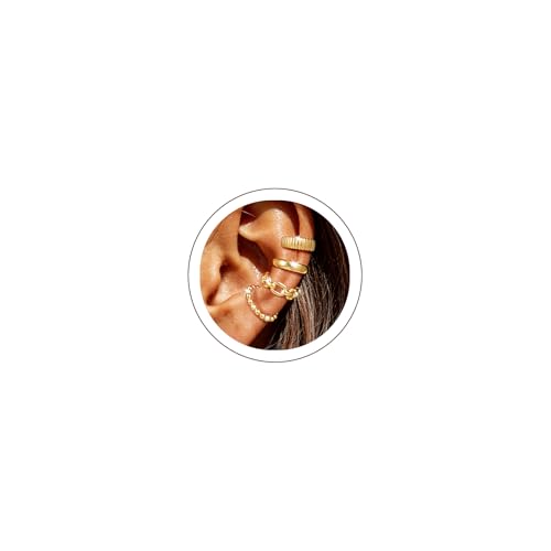 14K Gold/Silver Plated Ear Cuffs Set Dainty Clip Piercing Stack Small Cartilage Hoop Huggie Trendy Tarnish Hypoallergenic Jewelry Gift - style: gold style 15