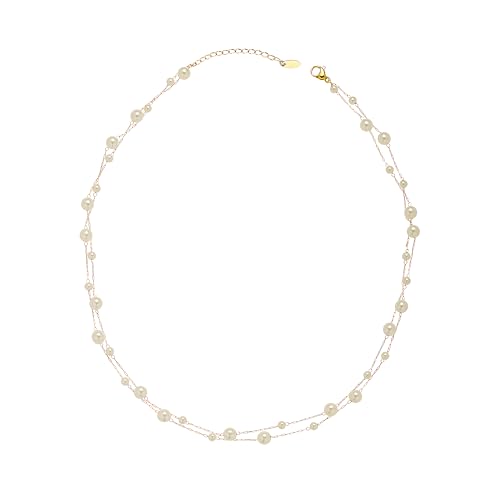 Pearl Necklaces for Women, Dainty Layered Pearl Choker Necklace, Handmade Elegant Gold and Pearl Necklace for Statement Jewelry