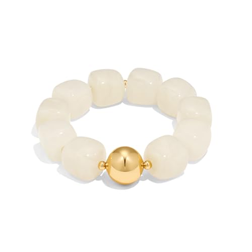 Multicolor Chunky Beaded Bracelet for Women Bold Acrylic Resin Stretch Bracelet Summer Beach Statement Bracelets Trendy Elastic Bangle Jewelry - color: Bead bracelet-cream white