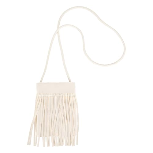 Women Leather Fringe Messenger Bag Mini Hobo Crossbody Tassel Shoulder Bags - color: Rivet-white