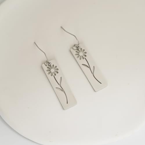 Boho Teardrop Earrings, Handmade Copper Bohemian Earrings, Dangle Antique Ethnic Jewelry for Women - color: Silver Daisy