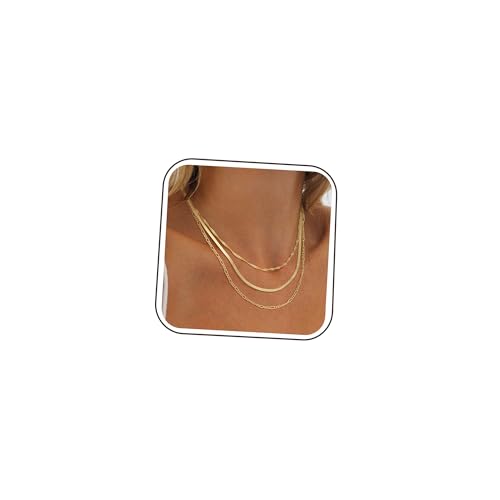 NECOCY 14K Gold Plated Layered Necklace for Women, Dainty Chain Necklace Stackable Trendy Cuban Link Rope Snake Chain Choker Simple Chunky Herringbone Necklace Stack Jewelry Set Gift for Women - style: 3PCS Layered-A